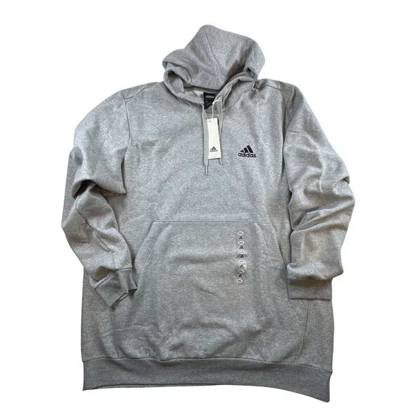 NWT Adidas Grey Heather Feel Cozy Pullover Fleece Hoodie Sz 2XLT Kangaroo Pocket - Picture 2 of 10